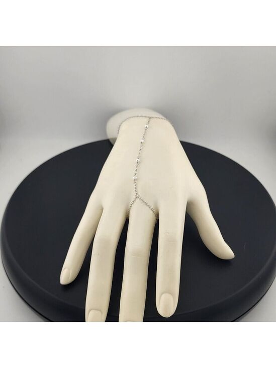 Jewelry - Sterling Silver 925 White Beaded Hand Bracelet with Ring